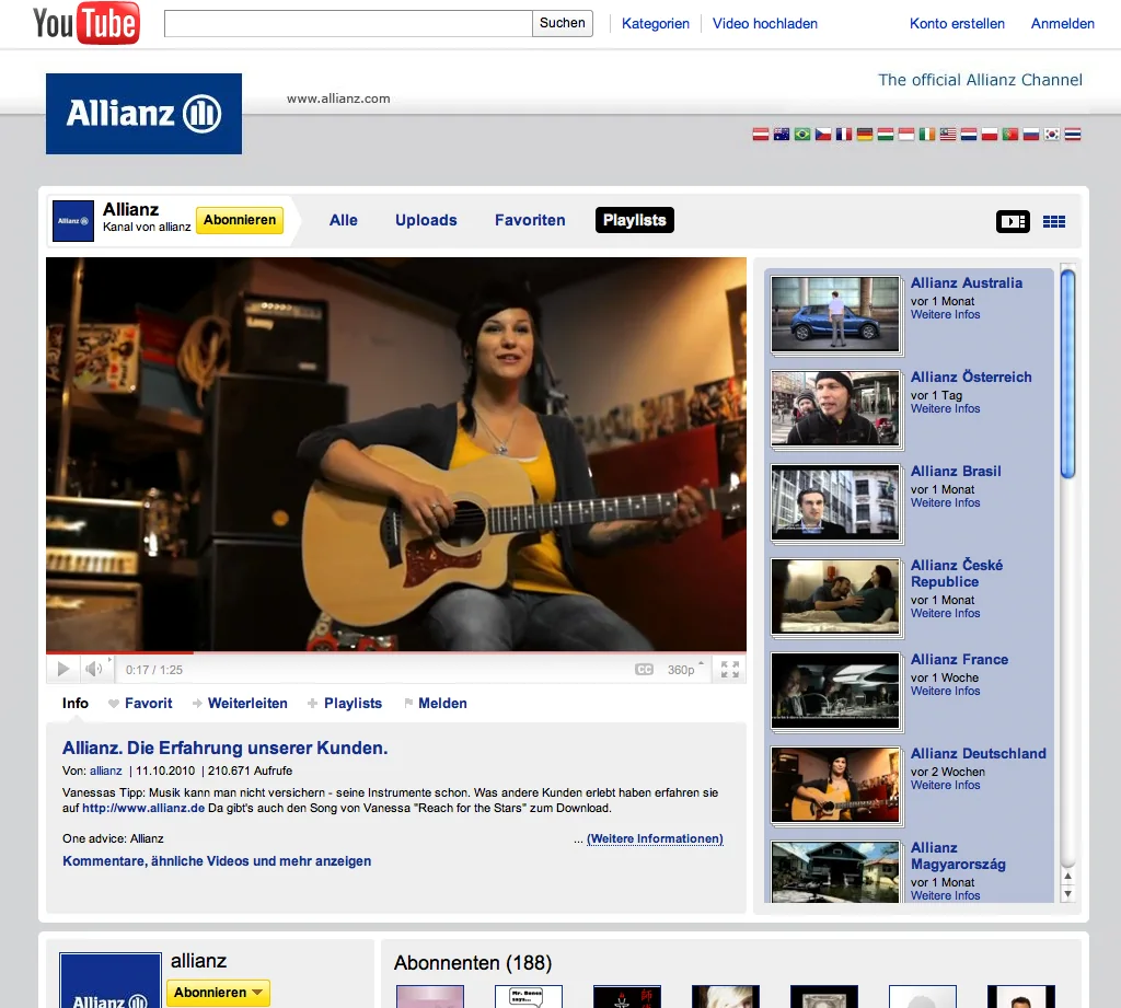 Screenshot Allianz YouTube Channel