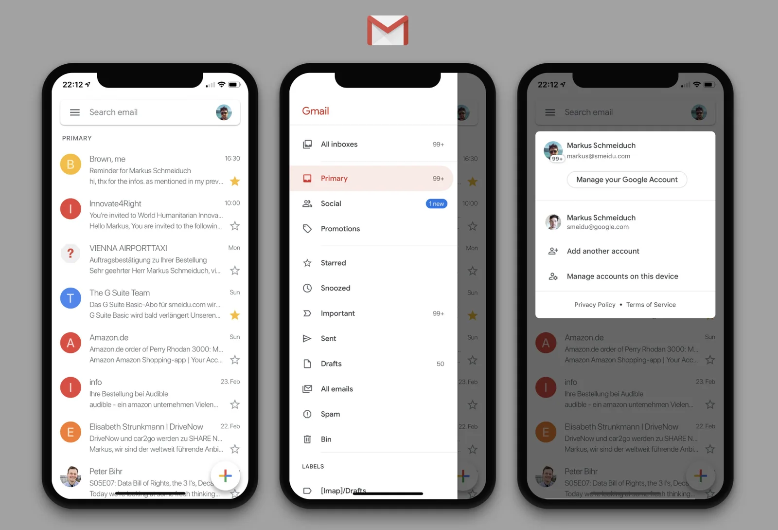 Gmail’s redesigned mobile navigation