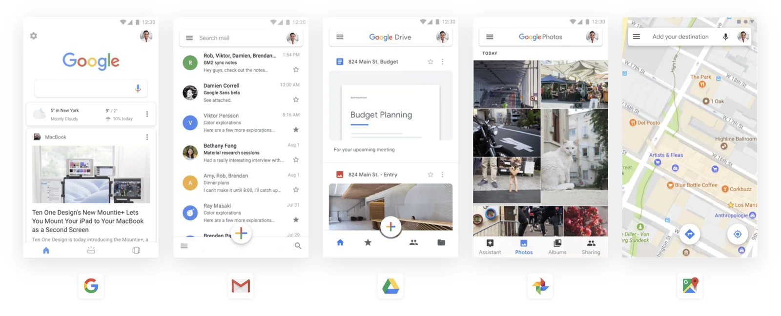 Google apps using a consistent account menu