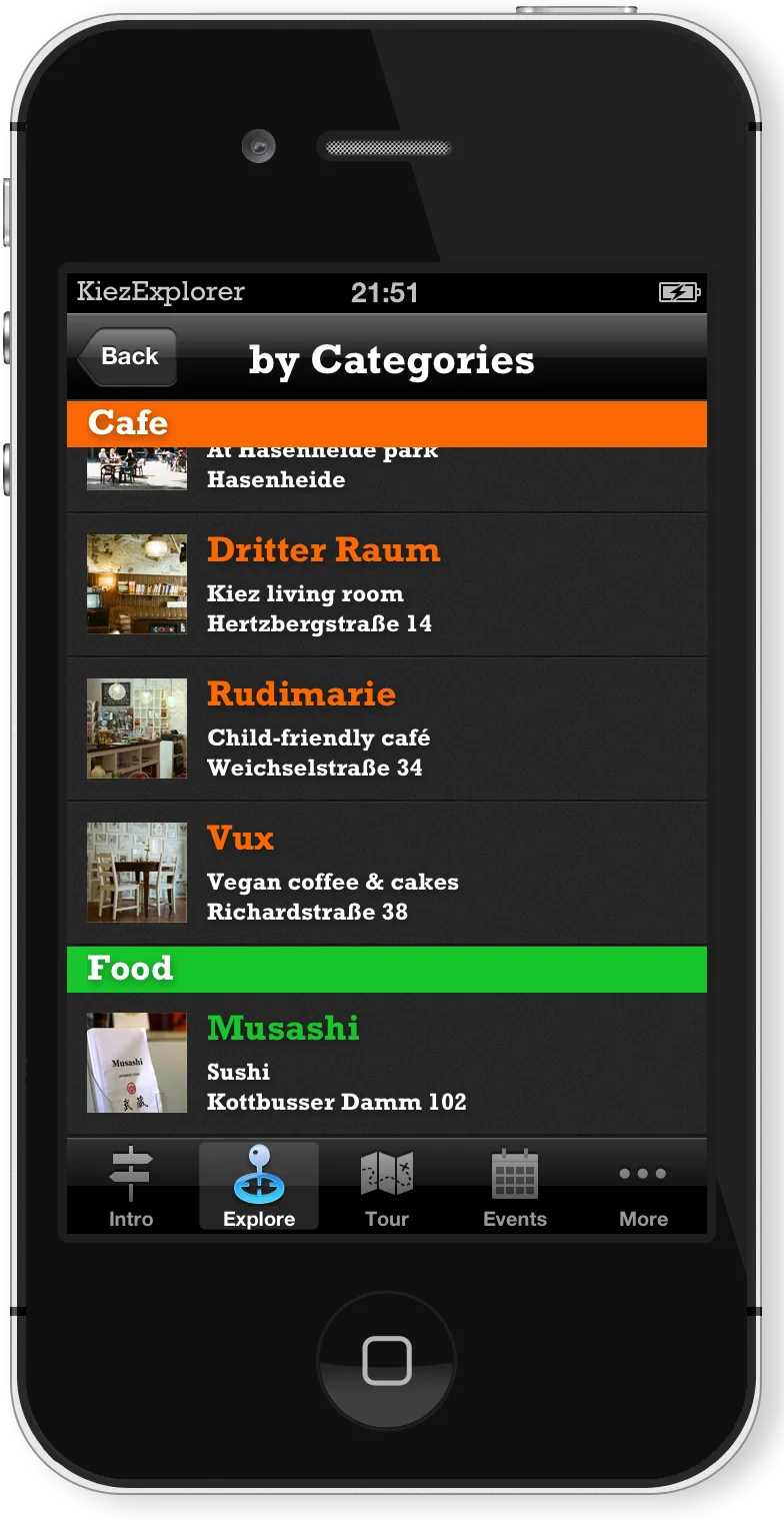 screenshot kiezexplorer app