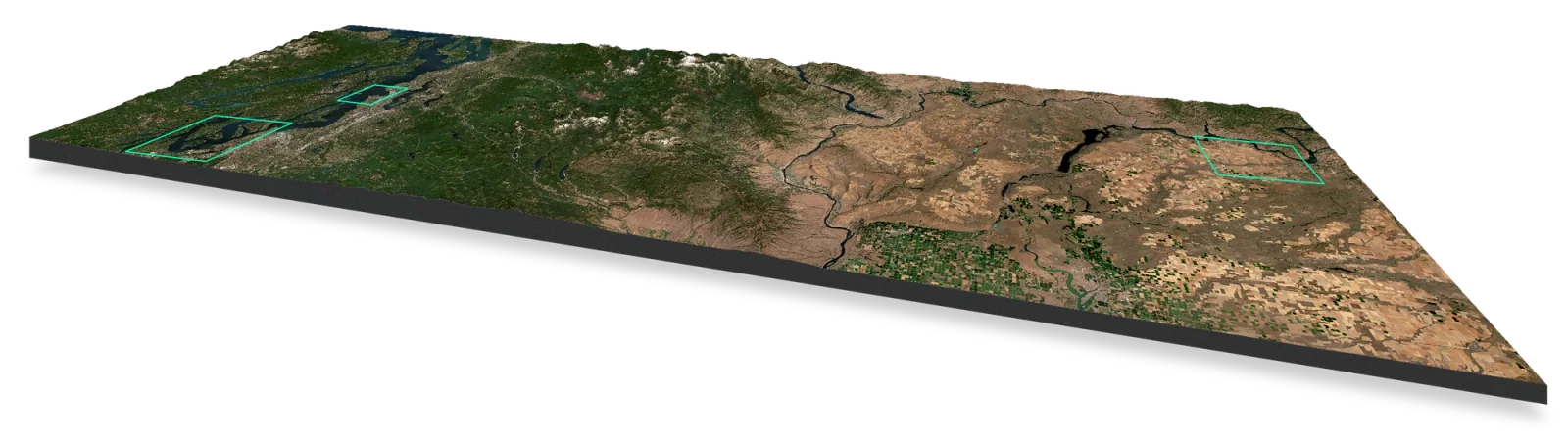 Planet’s visualization of Washington State with examples of monitoring, high-resolution imagery, and derived data