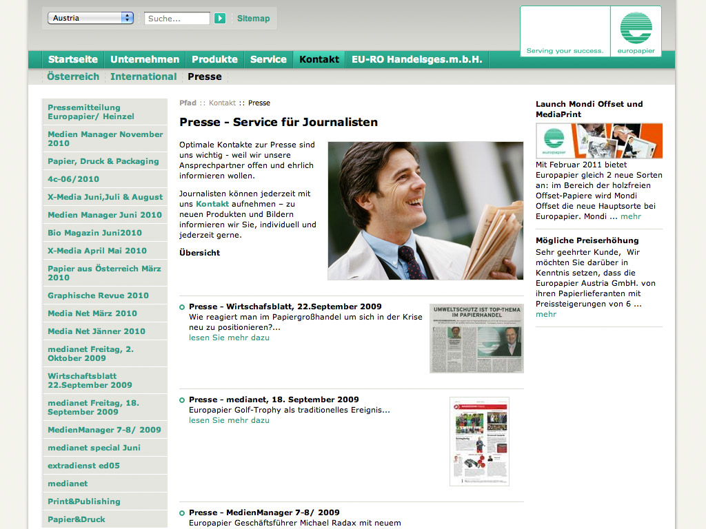 Europapier - Website Design 2007